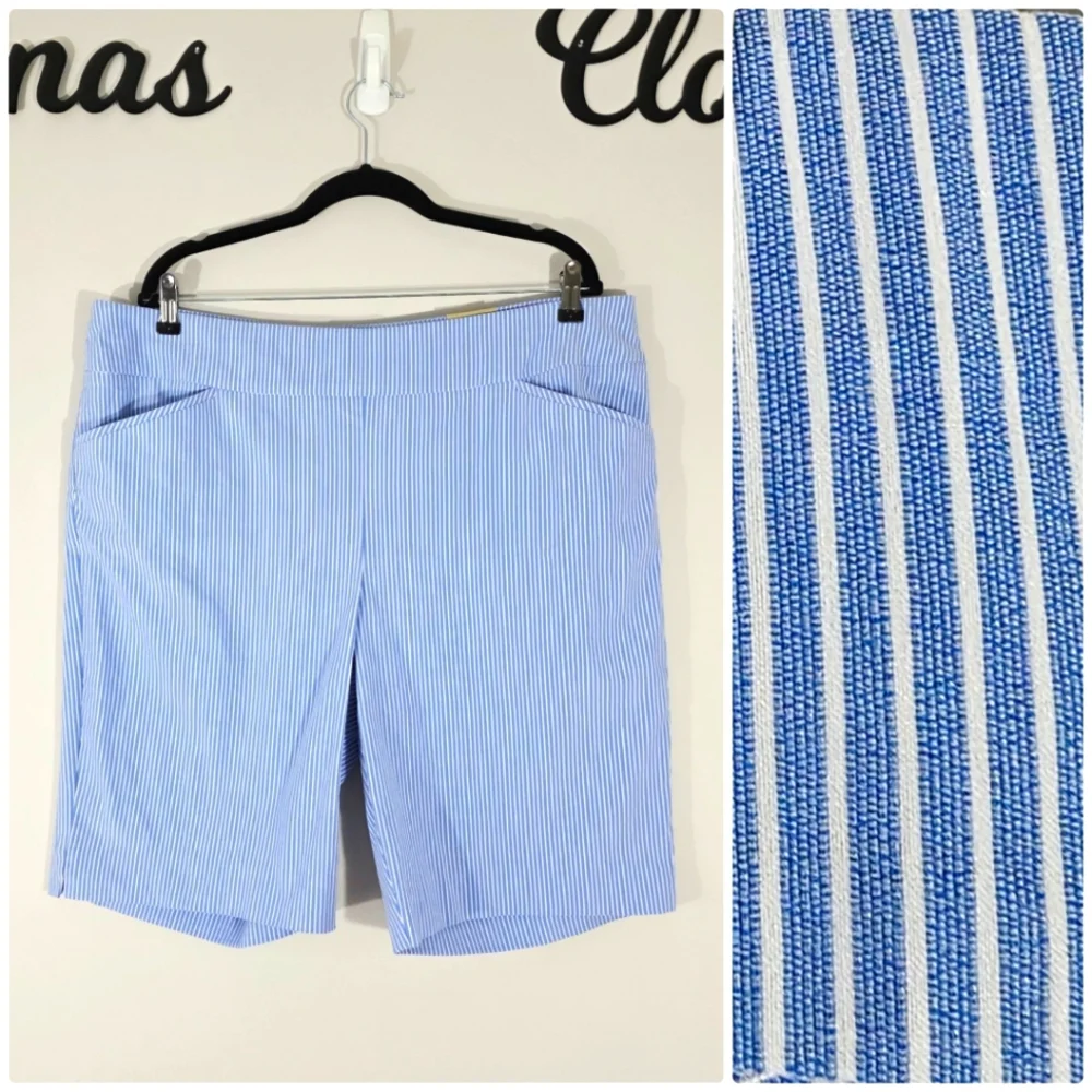 NWT Chico's Perfect Stretch Josie Slim Striped Chambray Shorts Size 18